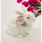 Springtime Bunnies White Rabbit with Pink Pansy Flower Figurine Ceramic Ornament